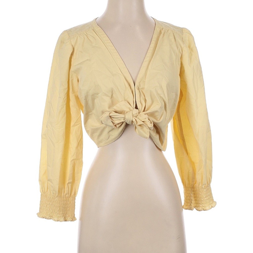 Abercrombie & Fitch Yellow Puff Sleeve Blouse with Tie Front